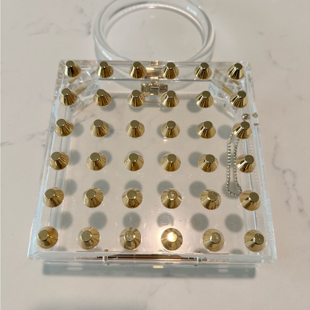 New Charlotte Olympia Clear Acrylic Box with Gold Accents